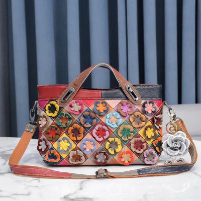 China New real 100% genuine fashion ladies bag Tote Bag Colorful Big Women handbags flower patchwork hobo women leather bags fashion for sale