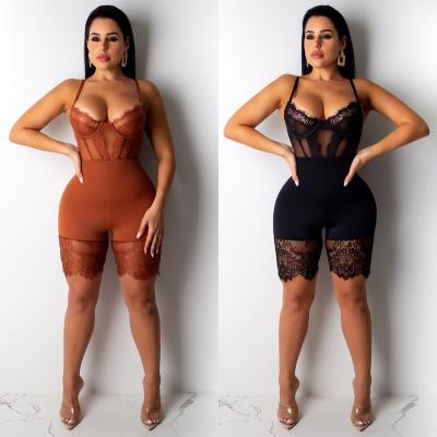 China Clothing factory anti-pilling one-piece rompers anti-pilling women jumpsuit 2021 winter drop lace corset long sleeve regular short jumpsuit women for sale