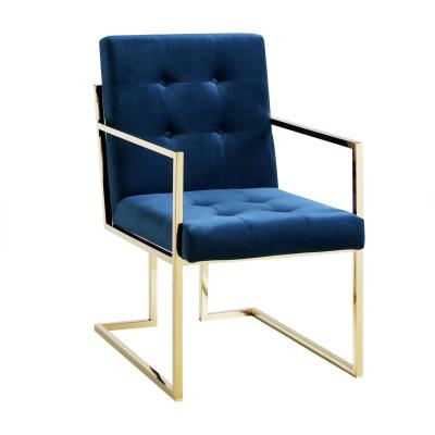 China Dining Furniture Brushed Gold Stainless Steel Base Velvet Commercial Restaurant Dining Chair for sale