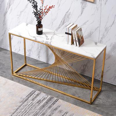 China Customized Modern Luxury Home Furniture Stainless Steel Console Tables Gold Hallway Table With Marble Top for sale