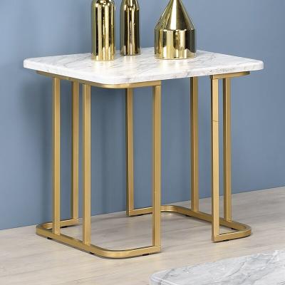 China Durable Luxury Stainless Steel Base Gold Living Room Side Table Marble Accent Top End Table for sale