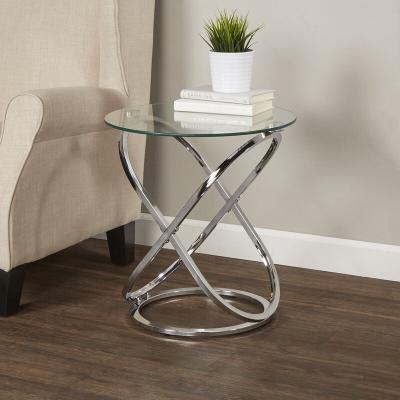 China Durable Luxury Mood Stainless Steel Top End Table Accent Side Glass Frame Table For Living Room Furniture for sale