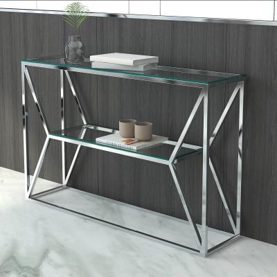 China Durable Luxury Mood Frame Stainless Steel Console Table Hallway Glass Top Table For Hotel Home Furniture for sale