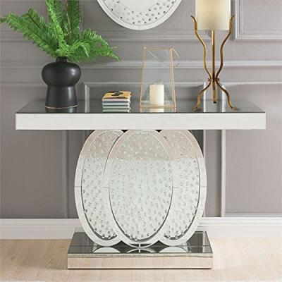 China Handmade Living Room Furniture Oval Mirrored Base Around Crystal Beveled Mirrored Console Table for sale