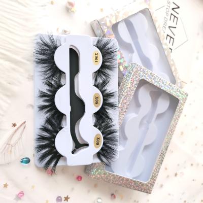 China Long/Fluffy/Multi-Layer/Comfortable Custom Logo Private Label Thick/3 Pairs Pack Dramatic Full Strip 3D Eyelashes 5D 25mm Mink Lashes Long 100% Real With Tweezers for sale