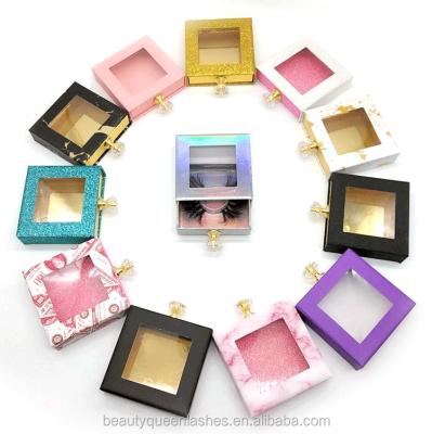 China Custom Crisscross Black Marbled Pink Mink Eyelashes Packaging Square Luxury Eyelash Box With Handle for sale