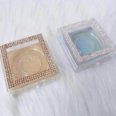 China Custom Logo Crisscross Glitter Diamond Eyelash Case Rectangle Lashes Box Without Lash Colorful Diamond Eyelash Box Empty Bling Lash Case for sale