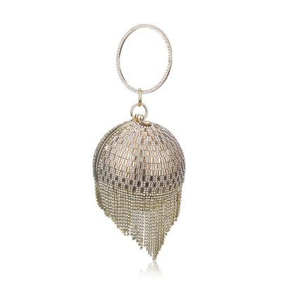 China Bridal Shoulder Purse Bracelets Diamond Tassel Women Party Metal Crystal Clutches Evening Bags Wedding PVC Gold Bag Grab Purse for sale