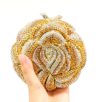 China New Fashion Fashion Women Multi Crystal Blooming Flower Clutch Handbag Even Purse Metal Wedding Minaudiere Prom Women for sale