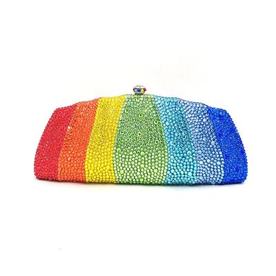 China Fashion design wedding party crystal full of diamonds bridal luxury colorful rainbow evening bag women purses grabs elegant wallet for sale