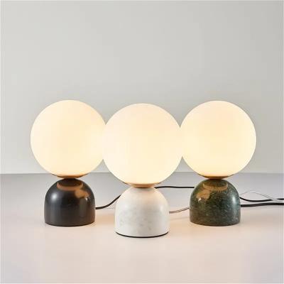 China Modern Decorative White Black Green Marble Round Ball Led Small Bedside and Restaurant Table Light Lamp for sale