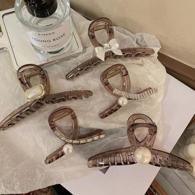 China Transparent Brown French Hair Claw Shark New With Rhinestone Grab With Coffee Hair Grab Zircon Headpiece Hair Clip for sale