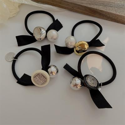 China Hair Accessories Beads Leather Fashion Bow Hair Band Durable Hair Ponytail Hair Rope New High Elastic Hair Band Head Rope For Women for sale