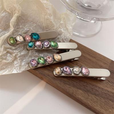 China Simple hair clip color diamond water drop hair clip silver niche all with fringe clip hairpin soft c side personality for sale