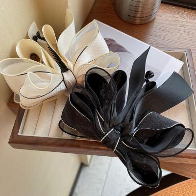 China Hair Bow Clip Europe Fashion New Bow Vertical Clip Women Solid Color Chiffon Knot Girls Hairpin Big Bow Ponytail Hair Accessories for sale