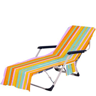 China 2022 Simply Hot Sale Beach Chair Cover Microfiber Lounger Cover With Pockets Terry Beach Towel for sale