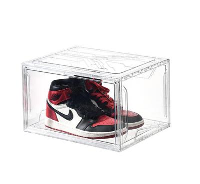 China Viable Clear Acrylic Plastic Magnetic Drop Front Shoe Boxes, Organizer Containers, Sneaker Shoe Display Case for sale