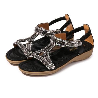 China Wholesale Anti-slippery European and American low price faux stone style heel wedge women's and ladies sandals for sale