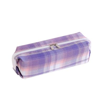 China Zipper Closure Large Capacity Multifunctional Custom Your Own Logo Pencil Bag Stylish Foldable Checked Pencil Pouch Bag for sale