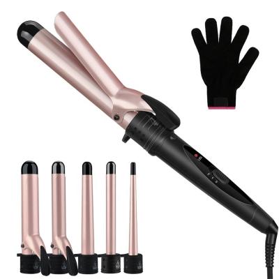 China 6 Interchangeable Ceramic Barrels Biumart 6 in 1 Curling Wand Set Styler New Stage Hair Curler Portable Rotating Curling Iron for Travel Curl Hair for sale