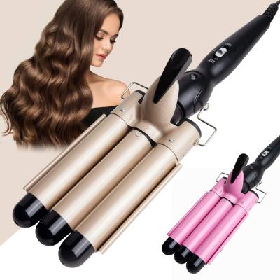 China Adjustable Heat Settings Biumart Triple Barrel Hair Hesitate Professional Ceramic Three Barrel Hair Curler Curling Iron For Curl Hair for sale