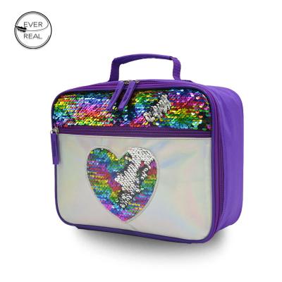 China Fashion Glitter School Lunch Bag Thermal Cooler Waterproof Tote Children Insulated Bag Food Basket for sale