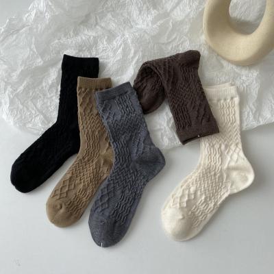 China Graphic bangs new design of texture pure rhomboid color wool wavy women warm and comfortable tube socks for sale