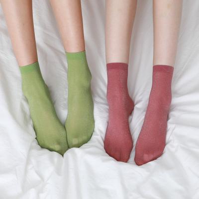 China Short socks wholesale summer shiny yarn novelty pure silk ankle socks for women for sale