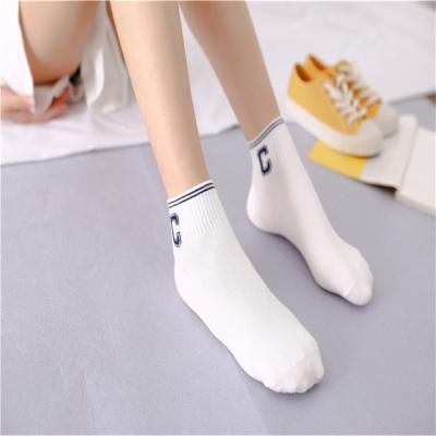 China Customized Design Summer Fashion Breathable Stripe Letter Pattern Girl Sporty White Sock for sale