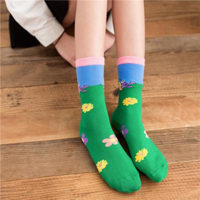 China Warm Custom Sweat And Breathable Cotton Printed School Style Wear Sock For Women for sale