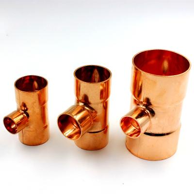 China Connect Tube 3 Way Copper Tee Reducer Refrigeration And Plumb Copper Pipe Fitting for sale