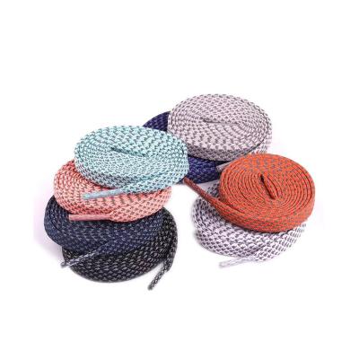 China Flat Fabrics Fashionable Reflective Polyester Flat Laces For Adventure Camping Running Shoes for sale