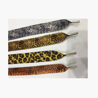 China 2cm Single Width Flat Leopard Print Satin With Tie Shoe Lace for sale