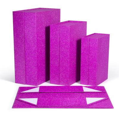 China Beautiful Handmade Luxury Purple Pearl Shiny Folding Clamshell Cardboards Box For Valentine's Day Christmas Cosmetics Gift Box for sale