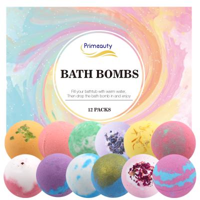 China Custom Handmade Kids Adult/Kids Private Label Colorful Vegan Dried Flowers 12pcs Fizzy Organic Bath Bomb Gift Set for sale