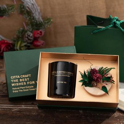 China Scented Gifts Box Packaging Dried Flower Vintage Bronzing Scented Soy Glass Wax Candle Gift Set for sale