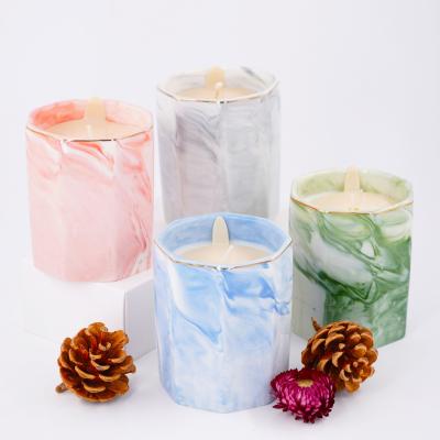 China Romantic Natural Decorations Packaging & Delivery Suppliers Wholesale Luxury Private Label Soy Ceramic Marble Jar Geometric Scented Candle for sale