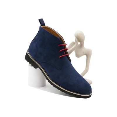 China Fashion Trend Casual Men's Blue Suede Chelsea Boots For Walking Lace Up Ankle Leather Boots for sale