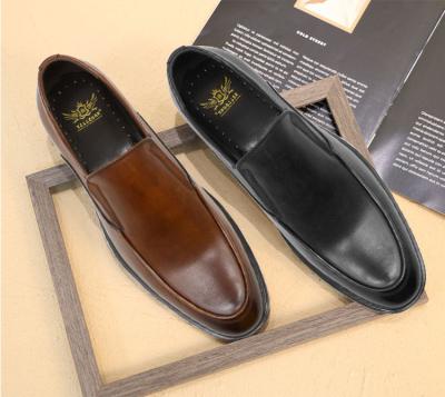 China Wholesale New Style Luxury Design Brown Casual Slip On Breathable Leather Shoes For Men for sale