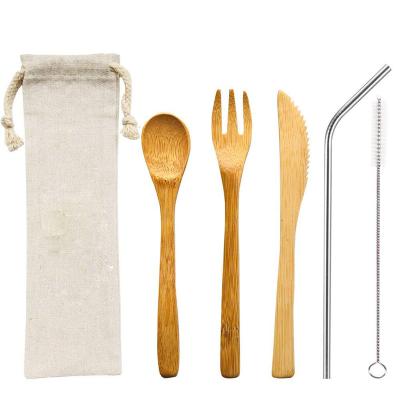 China Sustainable Popular 2021 Hot Sale Eco-friendly Reusable Wooden Bamboo Cutlery Set for sale