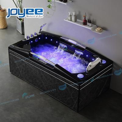 China JOYEE Black Color 1 Side Luxury Double Side Whirlpool Jacuzzi Function Indoor Bathtub (Left Skirt) With Railing Hot Selling Massage Tub Adult Bathtub for sale