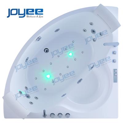 China Cheap Skirted Bathroom Jacuzzi Function Wall Corner 2 Person Bath Hot Tub Massage Double Side Indoor Hydraulic Acrylic Bathtub (Left Skirt) JOYEE for sale