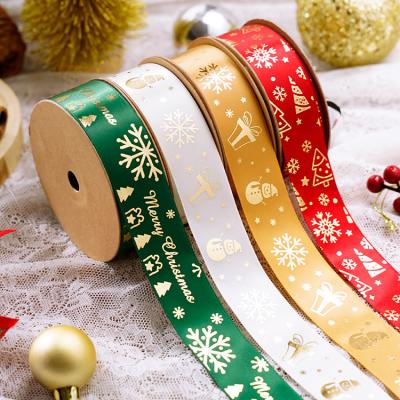 China LaRibbons 25mm Sustainable Wholesale Christmas Printed Satin Ribbons For Gift Wrapping for sale