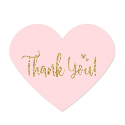 China Hot Selling Waterproof Blush Heart Shape Rose Gold Glitter Thank You Printing Label Sticker for sale