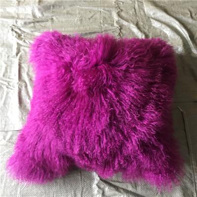 China Anti-Apnea Long Curly Hair Tibetan Sheepskin Fur Pillows Cushion for sale