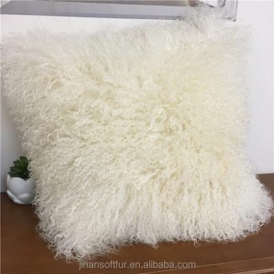 China Inflatable Luxury Colorful Mongolian Fur Pillows Made In China With White Color for sale