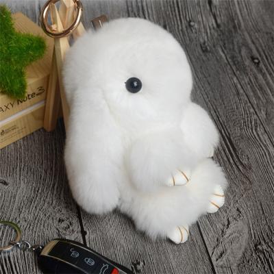 China Custom 100% Hand Made Cute Bunny Fur Rex Rabbit Plush Fluffy Doll For Key Chain Handbag Pendant for sale