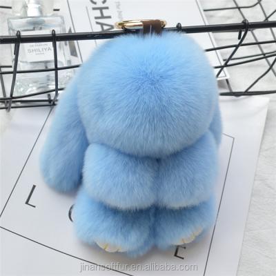 China 130mm Real Fur 100% Hand Made Cute Rabbit Bunny Ball Doll Key Ring Key Chain for sale