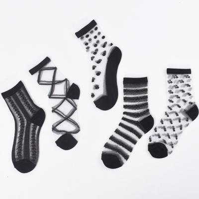 China Custom Logo Design Fashion Transparent Toe Crystal Lace Thin Summer Women Sock Breathable New Design Sock Sock for sale