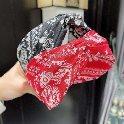 China Popular Retro Fashion Red Headband Custom Printing Spring Headband Hair Wide Cross Band For Woman for sale